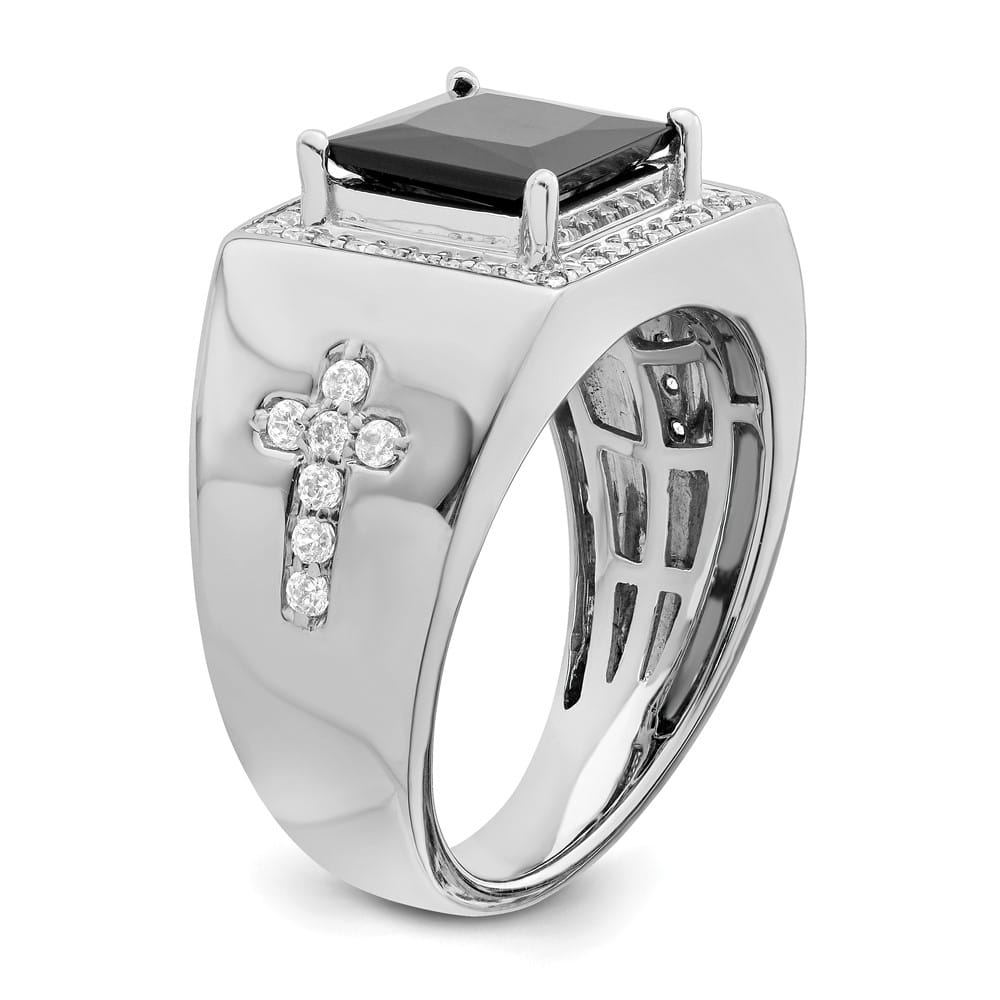 14k White Gold IB Goodman Square Onyx and Diamond Halo Men's Ring Stock Size 10 Ring Are Refundable