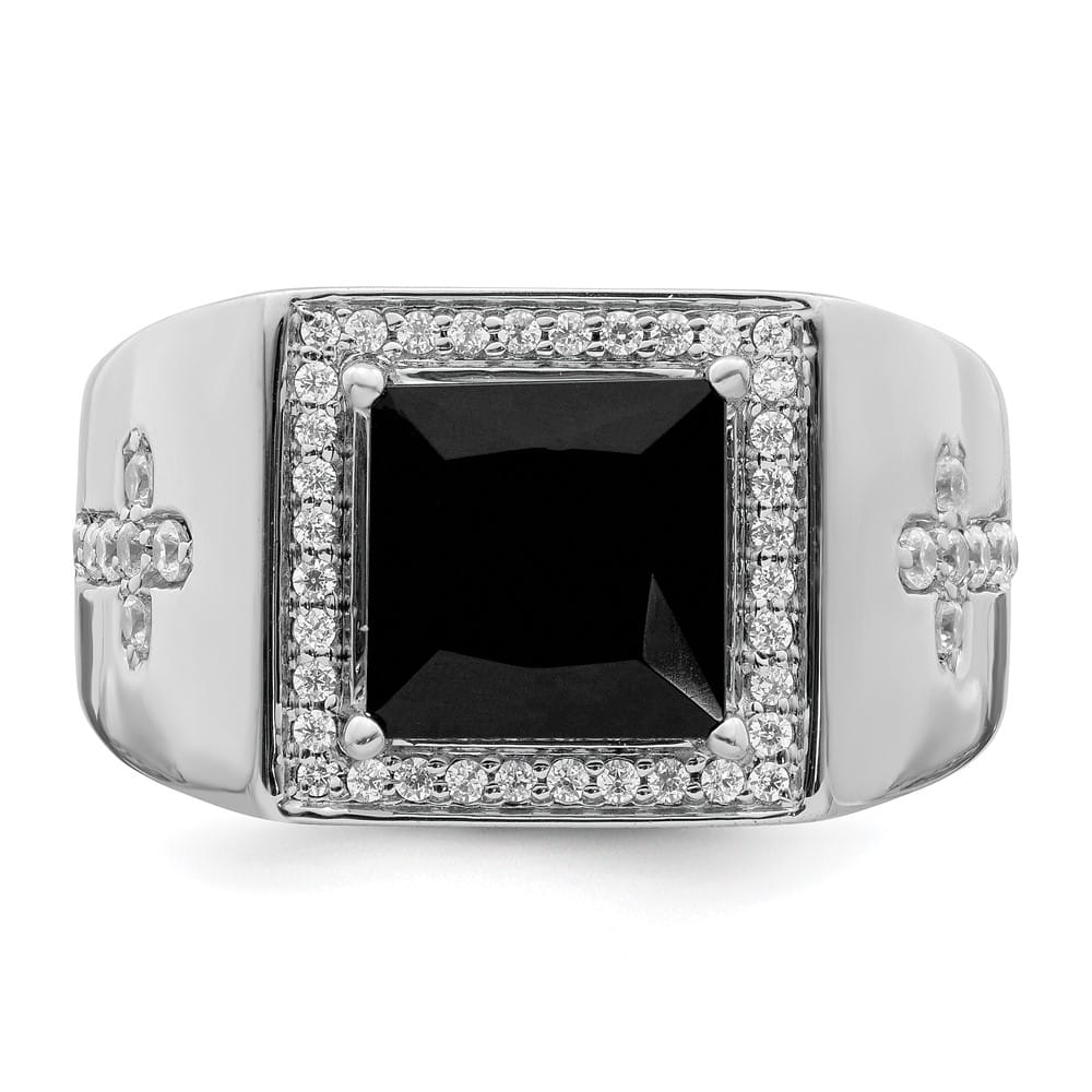 14k White Gold IB Goodman Square Onyx and Diamond Halo Men's Ring Stock Size 10 Ring Are Refundable