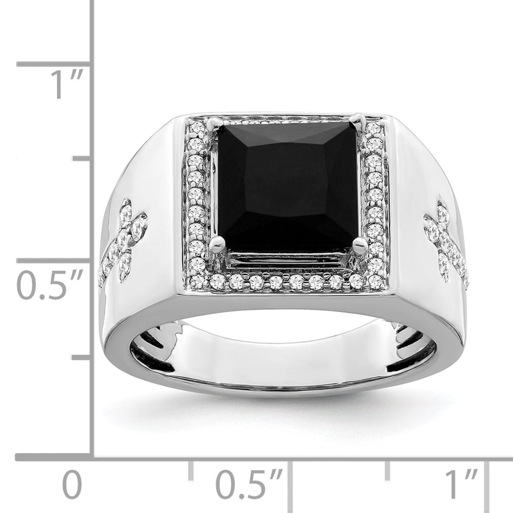 14k White Gold IB Goodman Square Onyx and Diamond Halo Men's Ring Stock Size 10 Ring Are Refundable
