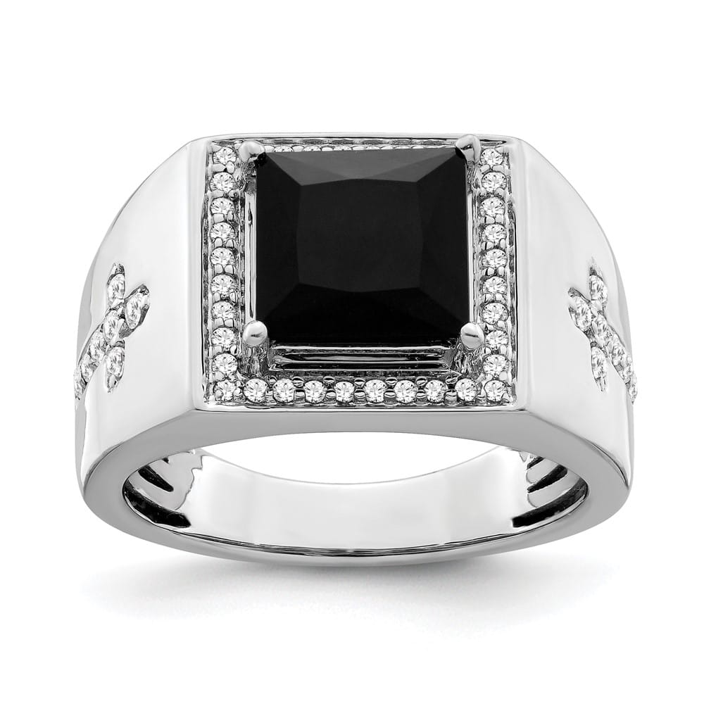 14k White Gold IB Goodman Square Onyx and Diamond Halo Men's Ring Stock Size 10 Ring Are Refundable
