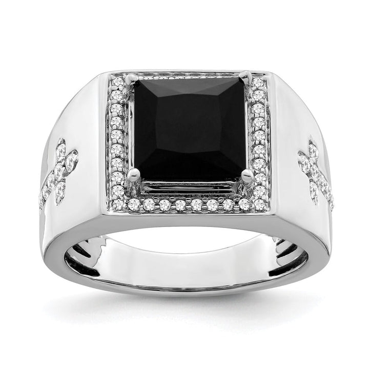 14k White Gold IB Goodman Square Onyx and Diamond Halo Men's Ring Stock Size 10 Ring Are Refundable