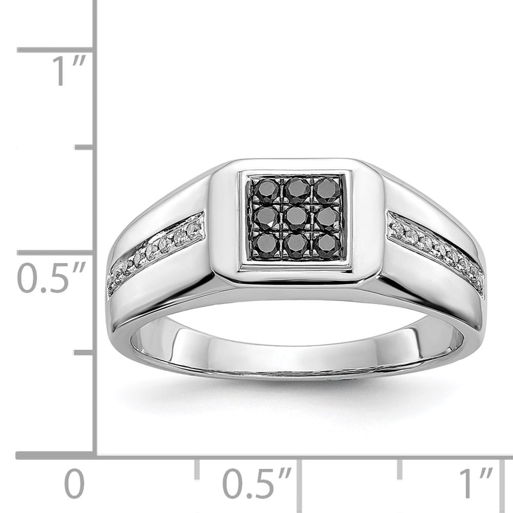 14k White Gold IB Goodman White and Black Diamond Square Men's Ring