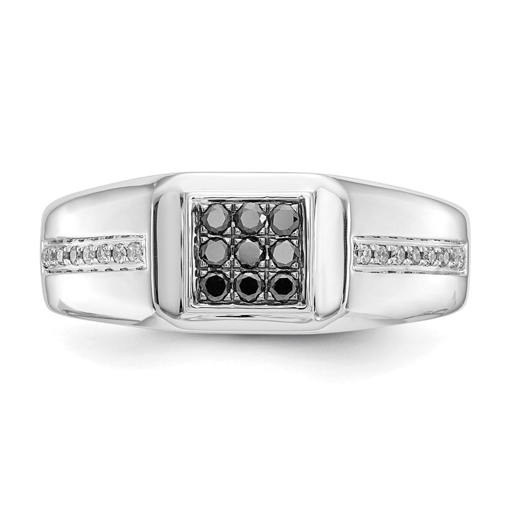 14k White Gold IB Goodman White and Black Diamond Square Men's Ring