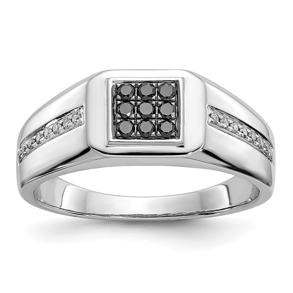 14k White Gold IB Goodman White and Black Diamond Square Men's Ring