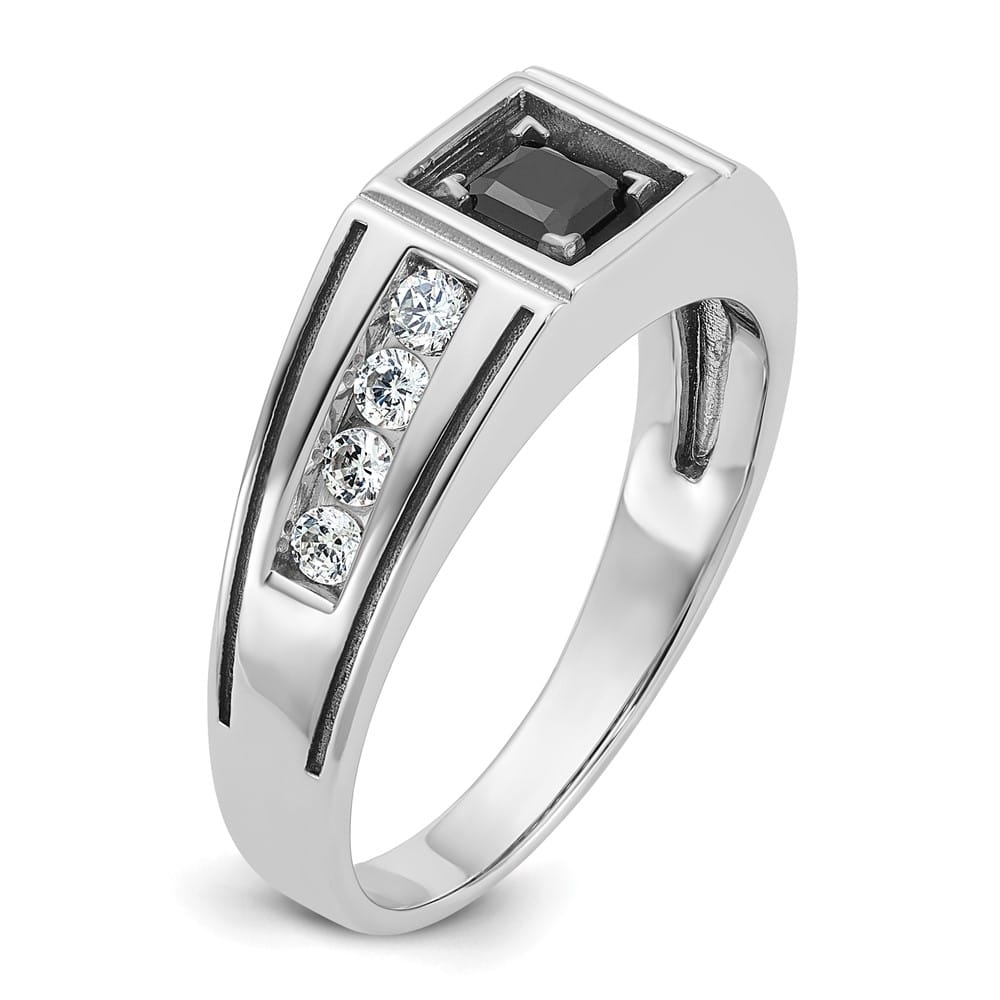 14k White Gold IB Goodman with Black and White Diamond Men's Ring