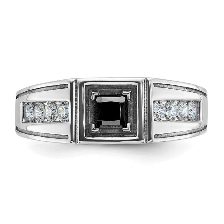 14k White Gold IB Goodman with Black and White Diamond Men's Ring