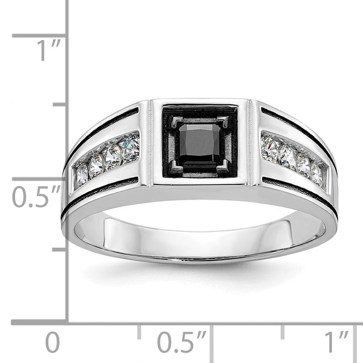 14k White Gold IB Goodman with Black and White Diamond Men's Ring