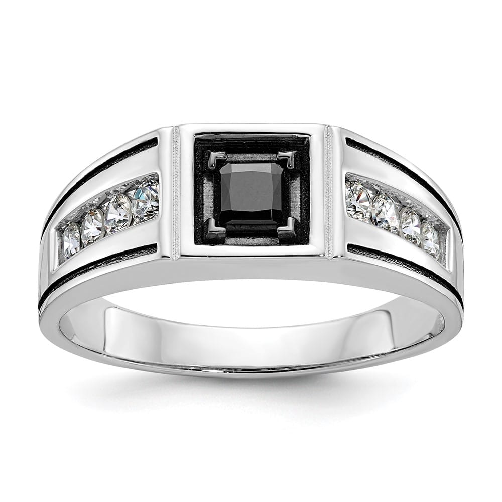14k White Gold IB Goodman with Black and White Diamond Men's Ring