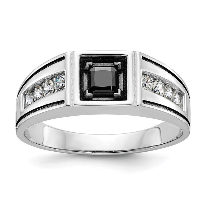 14k White Gold IB Goodman with Black and White Diamond Men's Ring