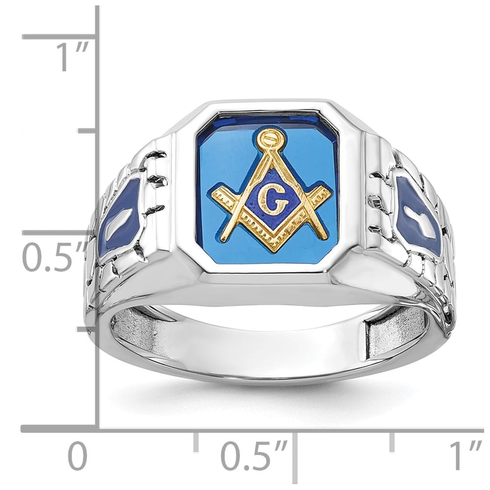 14k White Gold IB Goodman with Blue Enamel Men's Blue Lodge Ring