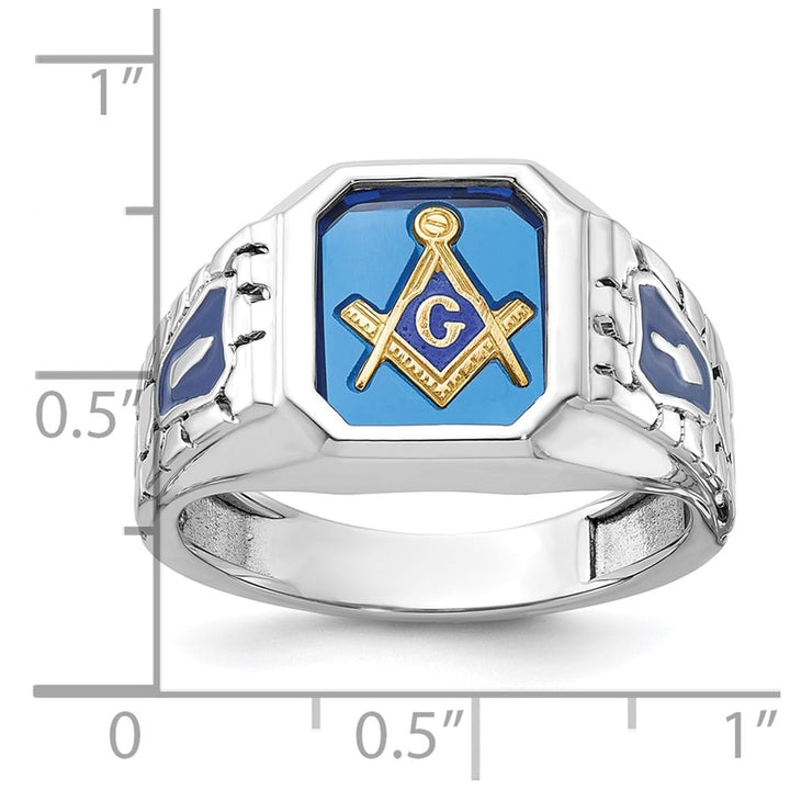 14k White Gold IB Goodman with Blue Enamel Men's Blue Lodge Ring
