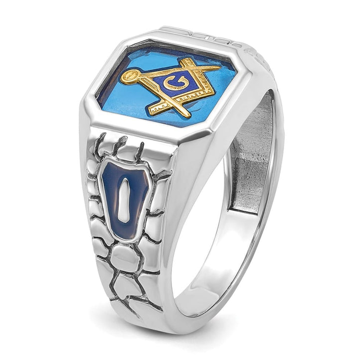 14k White Gold IB Goodman with Blue Enamel Men's Blue Lodge Ring