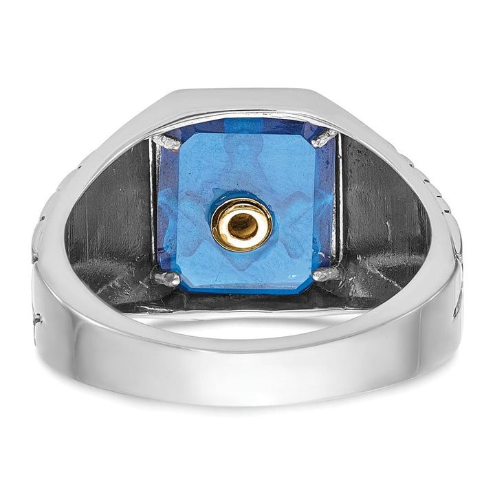14k White Gold IB Goodman with Blue Enamel Men's Blue Lodge Ring