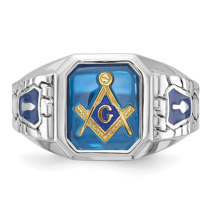 14k White Gold IB Goodman with Blue Enamel Men's Blue Lodge Ring