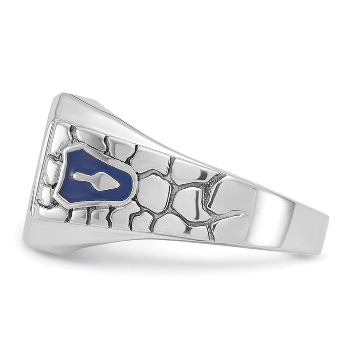14k White Gold IB Goodman with Blue Enamel Men's Blue Lodge Ring