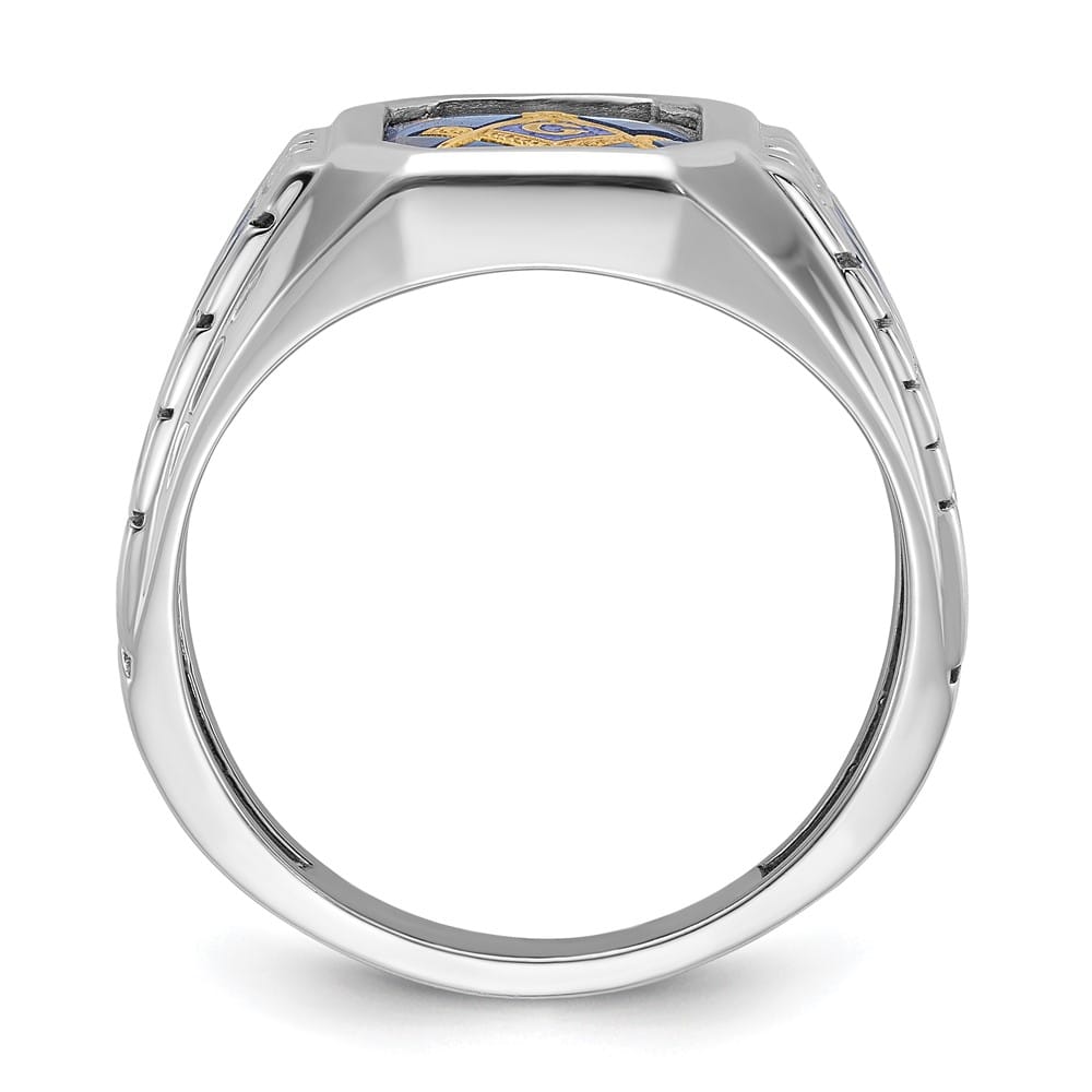 14k White Gold IB Goodman with Blue Enamel Men's Blue Lodge Ring