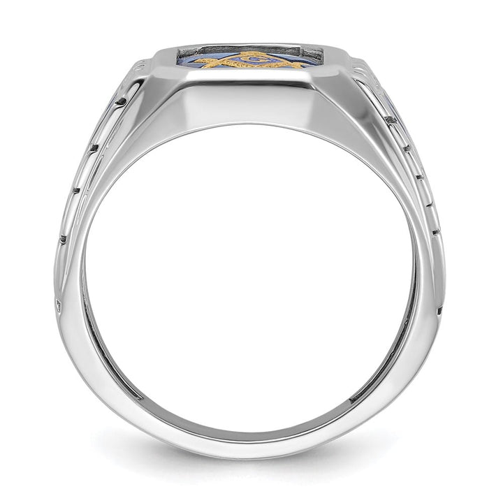 14k White Gold IB Goodman with Blue Enamel Men's Blue Lodge Ring