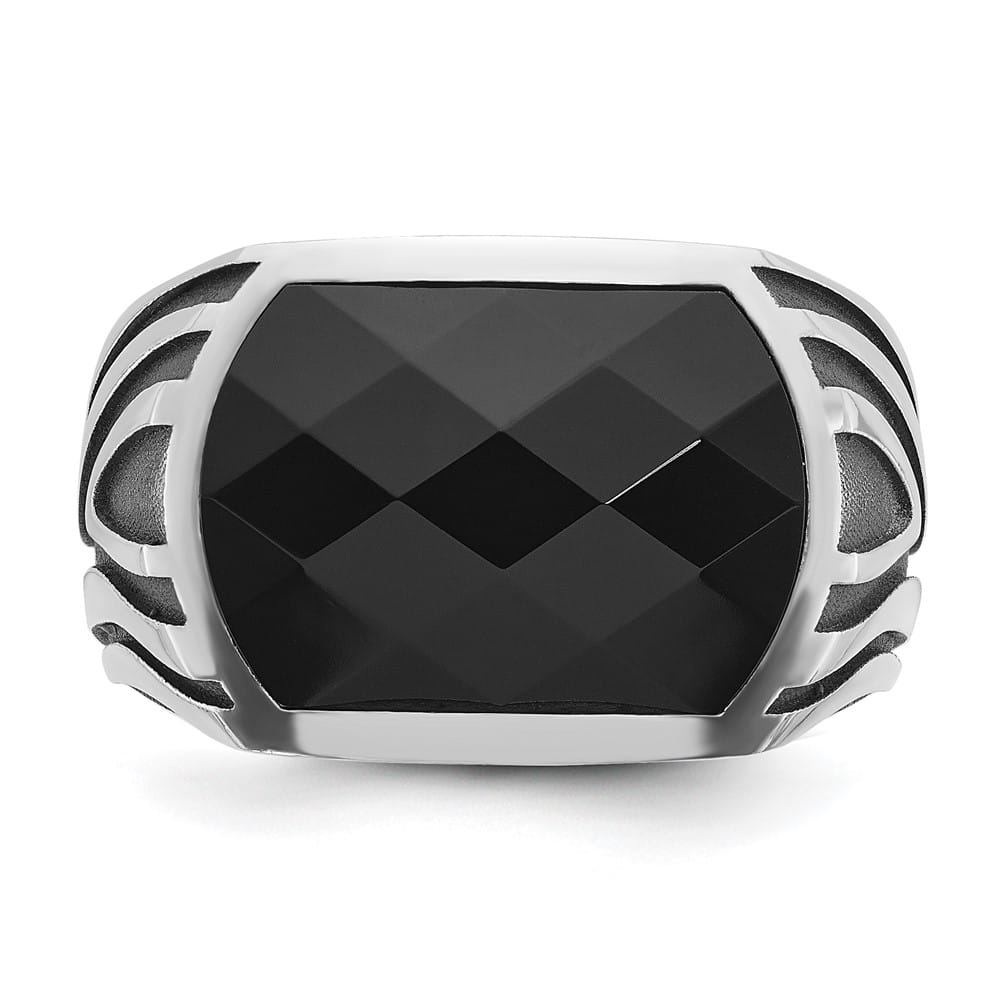 14k White Gold IB Goodman with Onyx Men's Ring