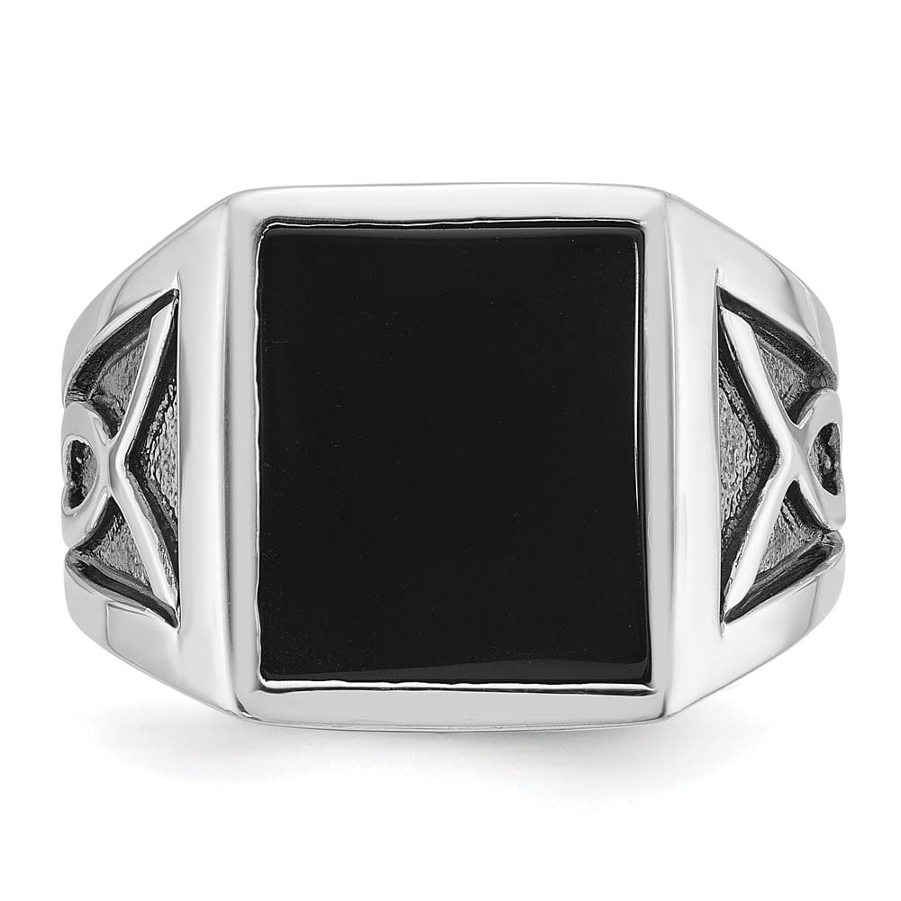 14k White Gold IB Goodman with Rectangle Onyx Men's Ring