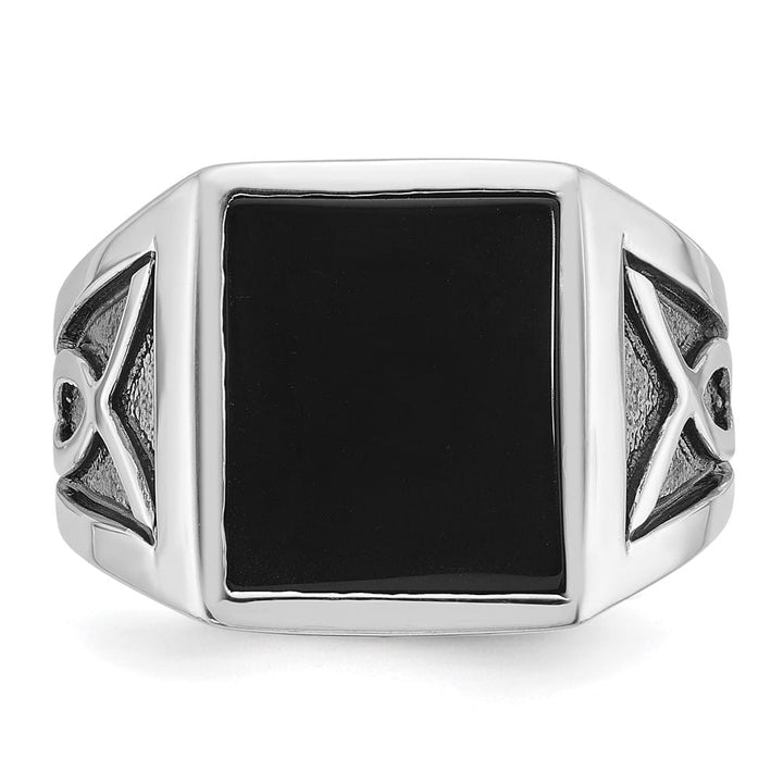 14k White Gold IB Goodman with Rectangle Onyx Men's Ring
