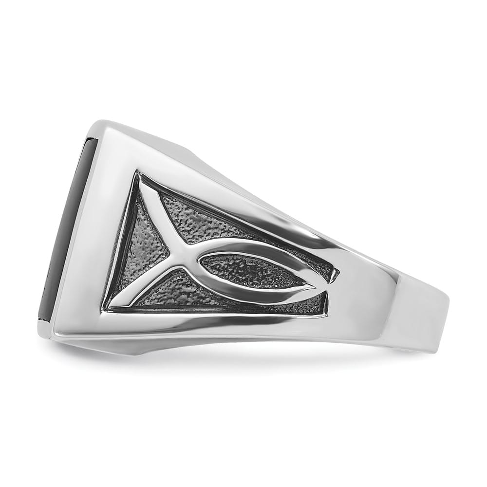 14k White Gold IB Goodman with Rectangle Onyx Men's Ring