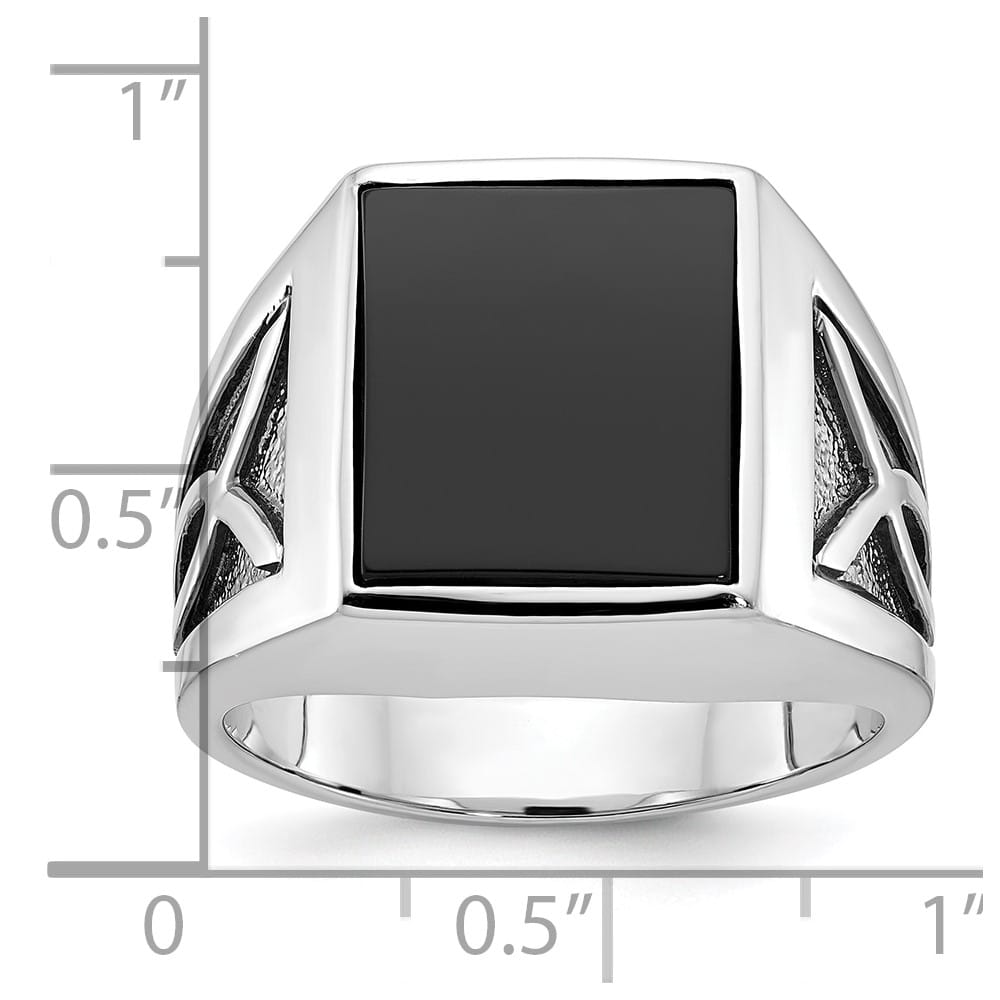 14k White Gold IB Goodman with Rectangle Onyx Men's Ring