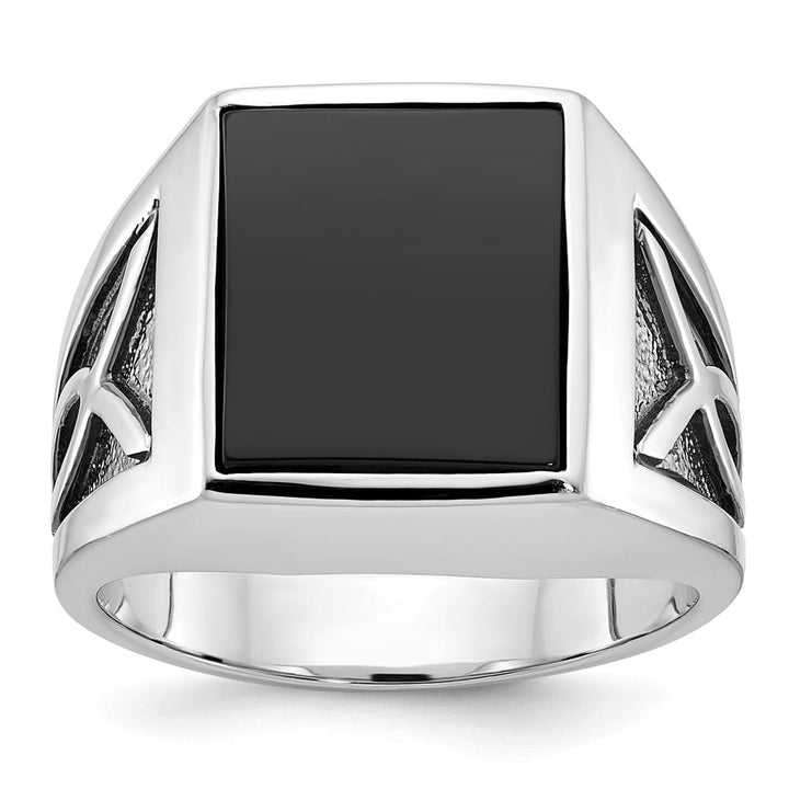 14k White Gold IB Goodman with Rectangle Onyx Men's Ring