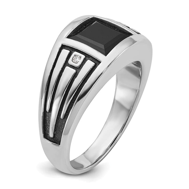14k White Gold IB Goodman with Square Onyx Diamond Men's Ring