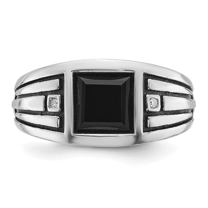 14k White Gold IB Goodman with Square Onyx Diamond Men's Ring