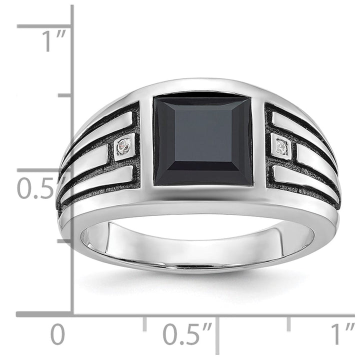 14k White Gold IB Goodman with Square Onyx Diamond Men's Ring