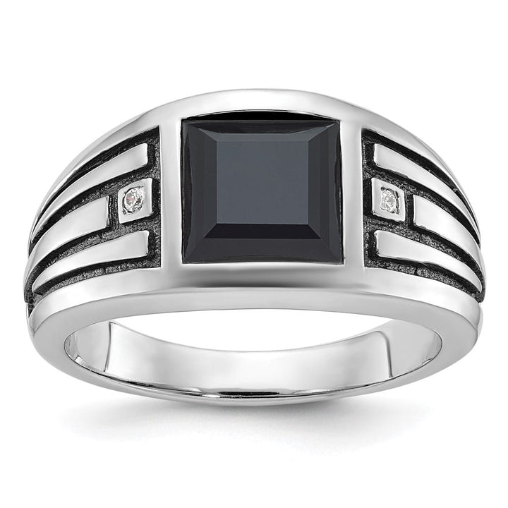 14k White Gold IB Goodman with Square Onyx Diamond Men's Ring