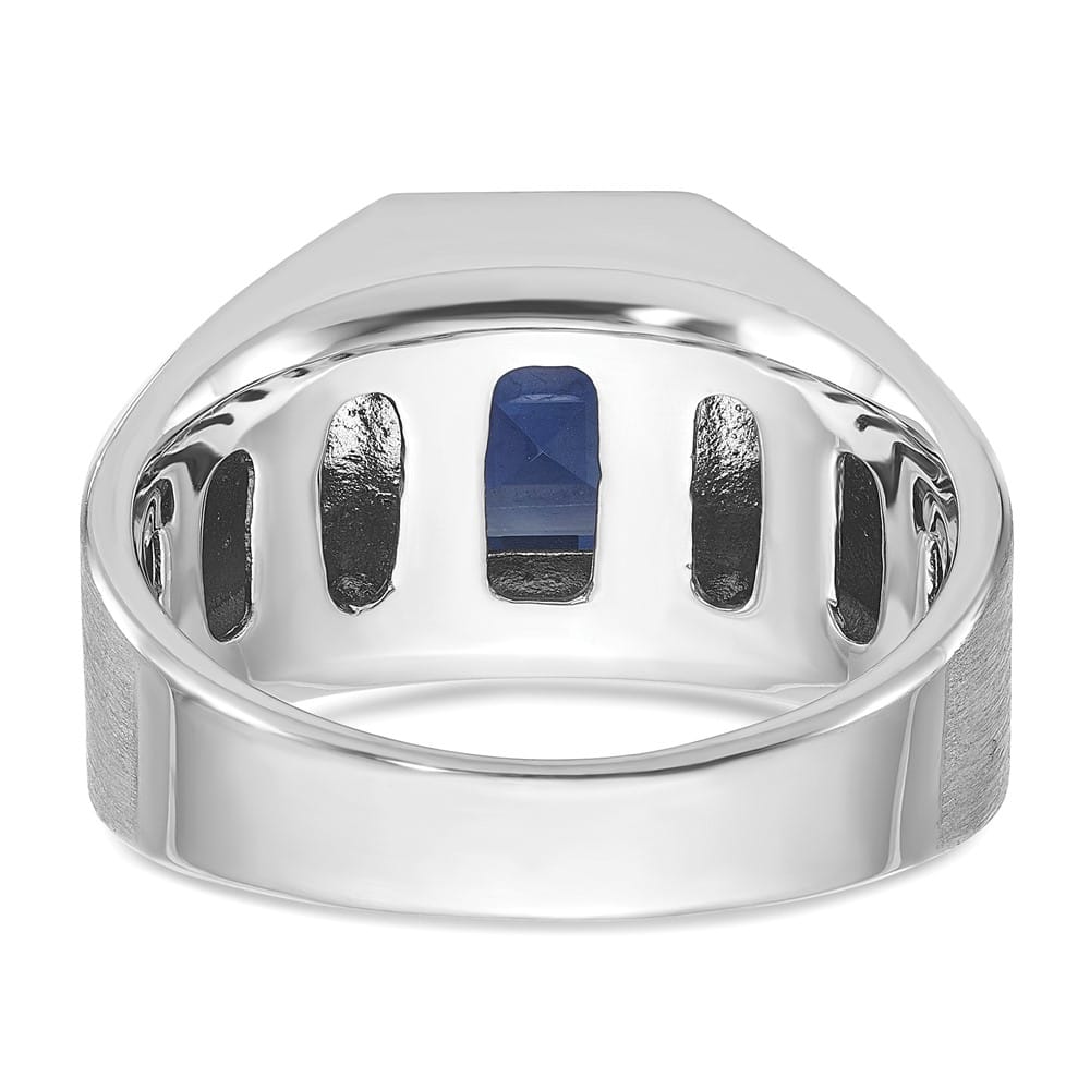 14k White Gold Lab Created Sapphire and 1/3 Carat Diamond Men's Ring
