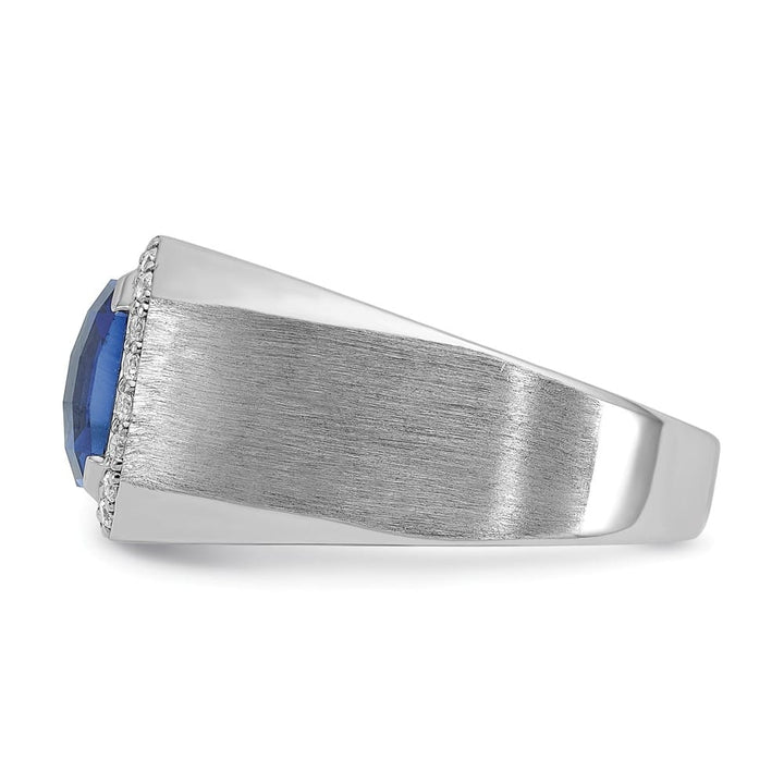 14k White Gold Lab Created Sapphire and 1/3 Carat Diamond Men's Ring