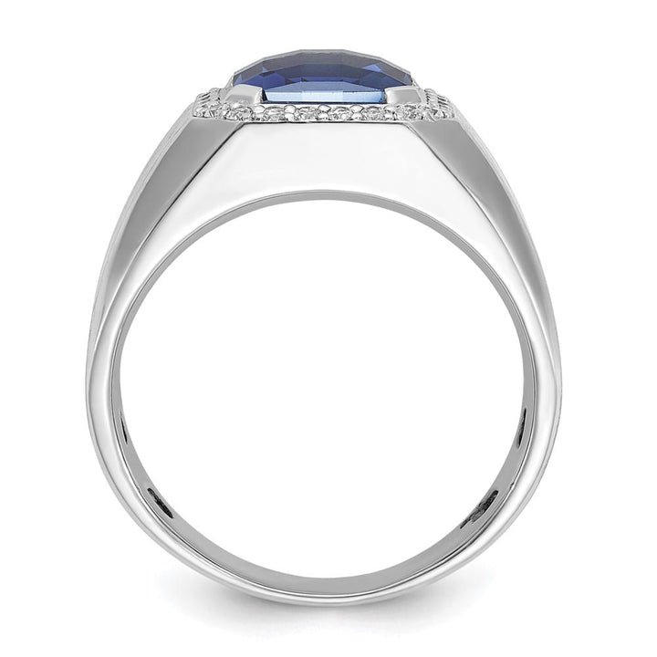 14k White Gold Lab Created Sapphire and 1/3 Carat Diamond Men's Ring