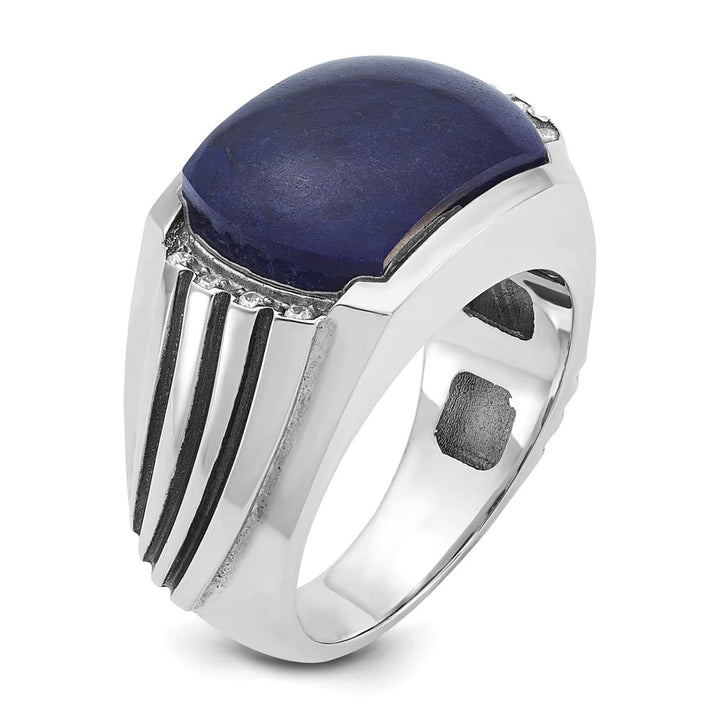 14k White Gold Lapis Diamond Men's Ring
