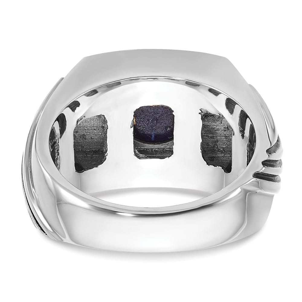 14k White Gold Lapis Diamond Men's Ring