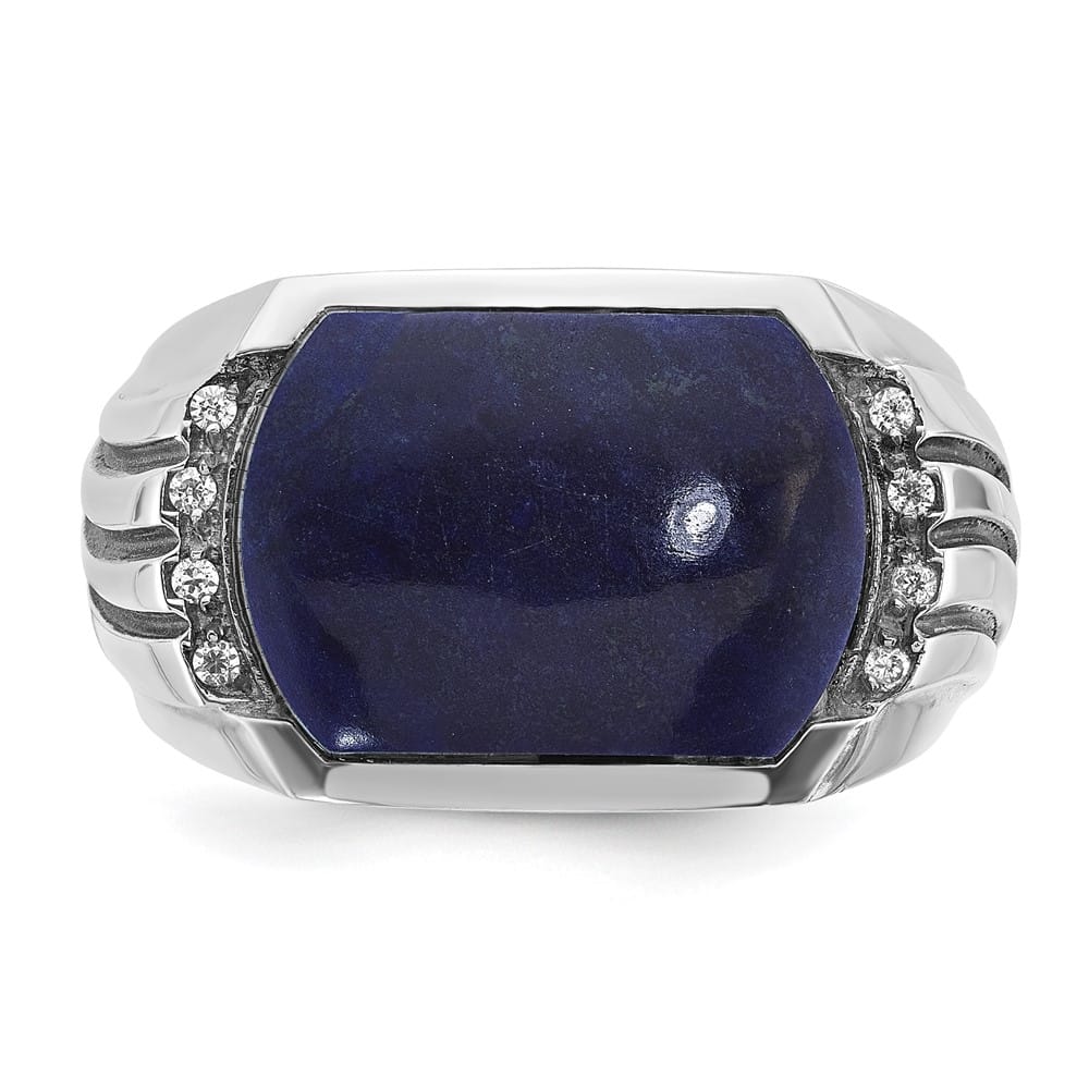 14k White Gold Lapis Diamond Men's Ring