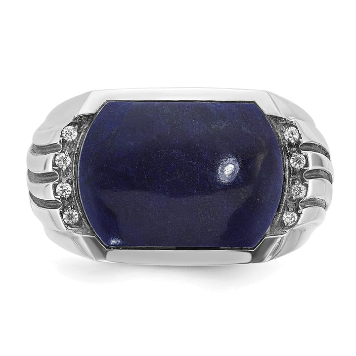 14k White Gold Lapis Diamond Men's Ring
