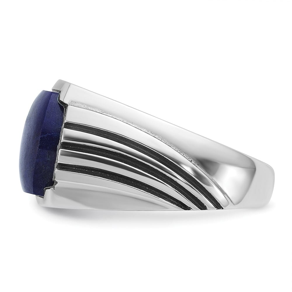 14k White Gold Lapis Diamond Men's Ring