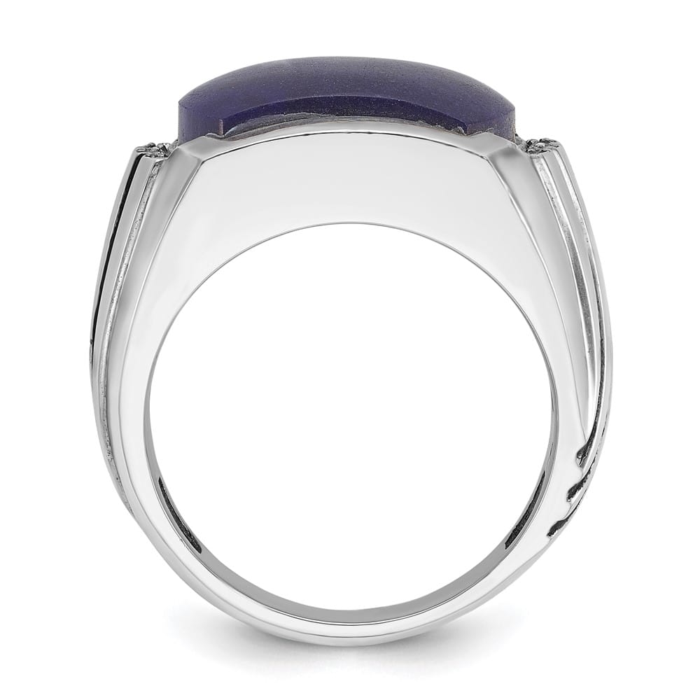 14k White Gold Lapis Diamond Men's Ring