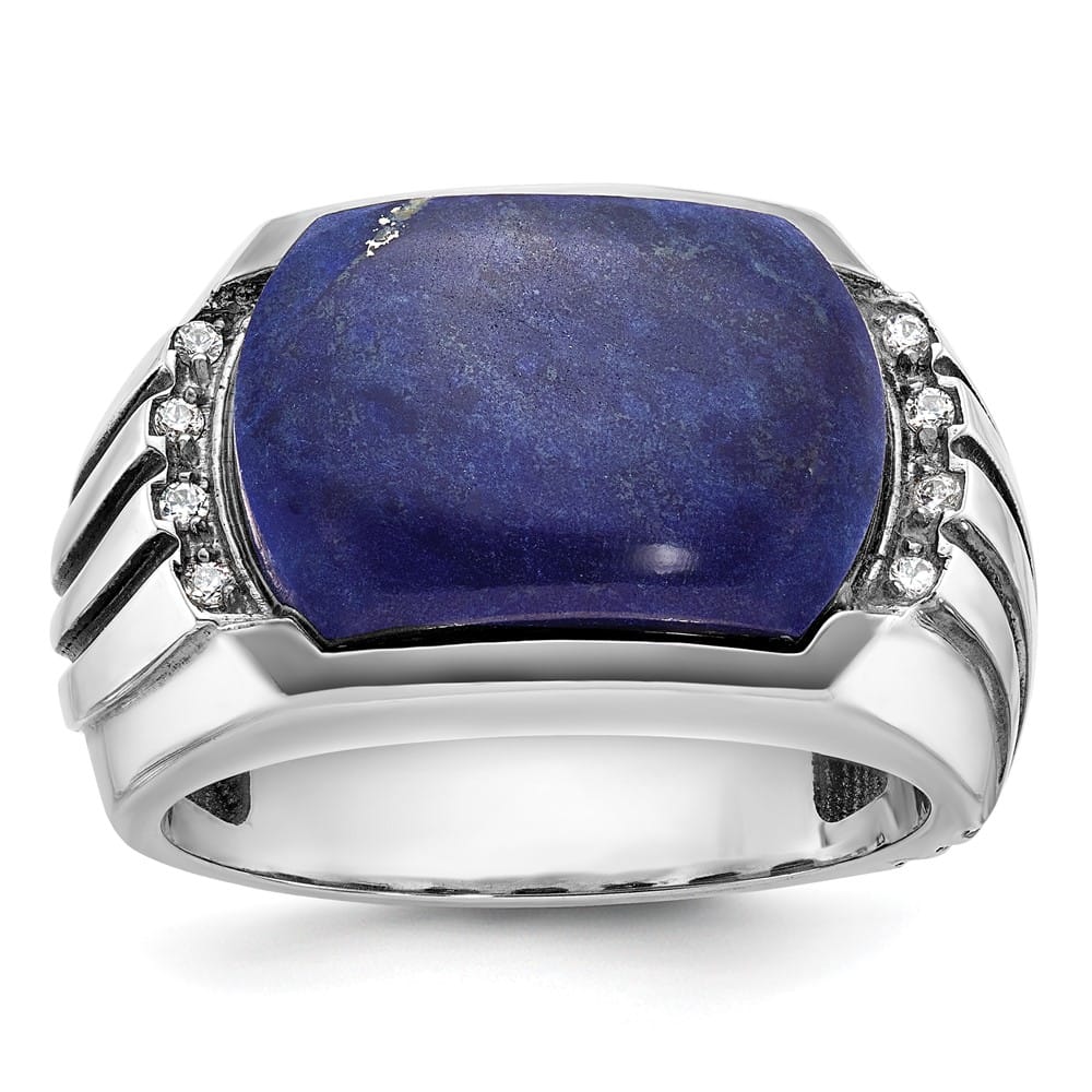 14k White Gold Lapis Diamond Men's Ring