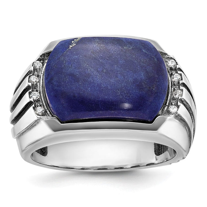 14k White Gold Lapis Diamond Men's Ring