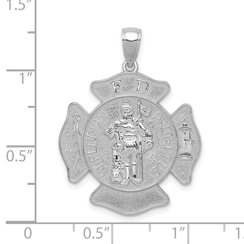 14K White Gold Large F.D. St. Florian Badge Pendant