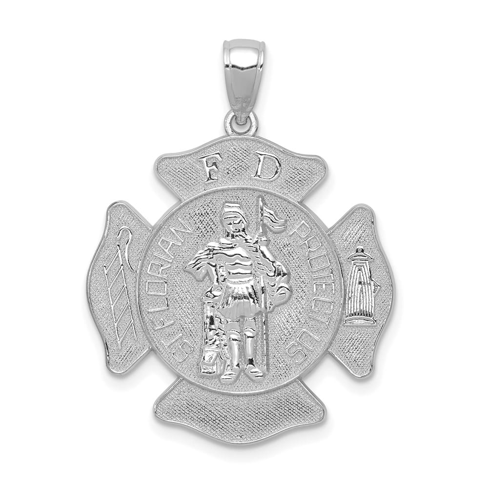 14K White Gold Large F.D. St. Florian Badge Pendant