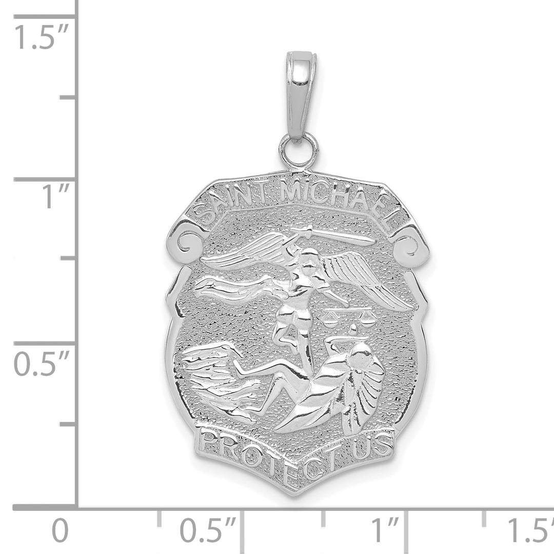 14K White Gold Large Saint Michael Protect Us Medal Badge Pendant