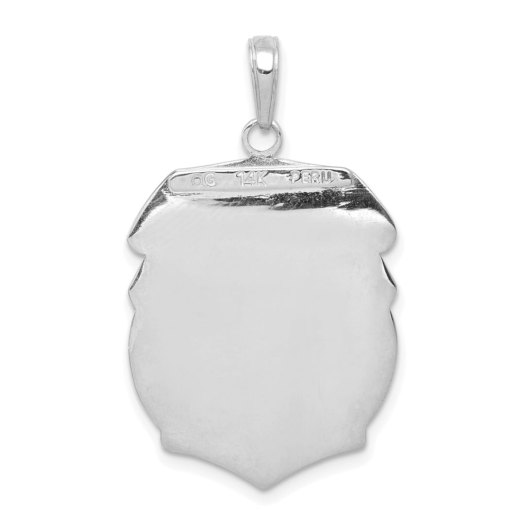 14K White Gold Large Saint Michael Protect Us Medal Badge Pendant