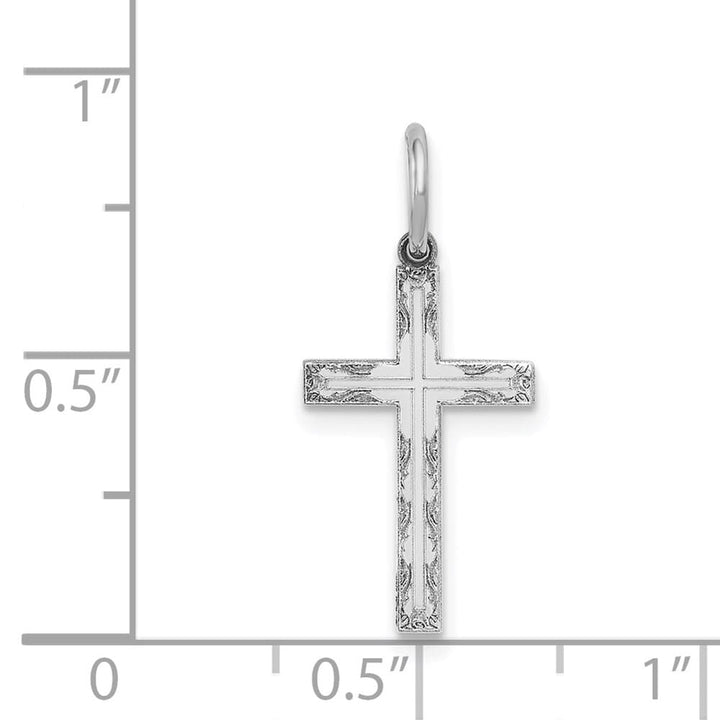 14K White Gold Laser Cut Engravable Cross Pendant 23x11mm 0.51g, view 3 of 4