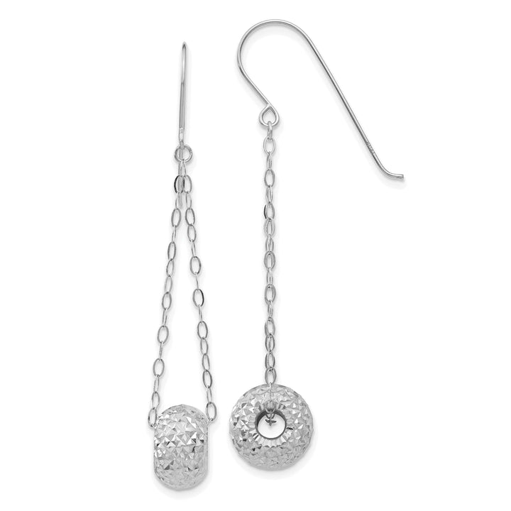 Lovely Rita's 14K White Gold Luxurious Polished 8 mm Puff Donut Bead Dangle Earrings