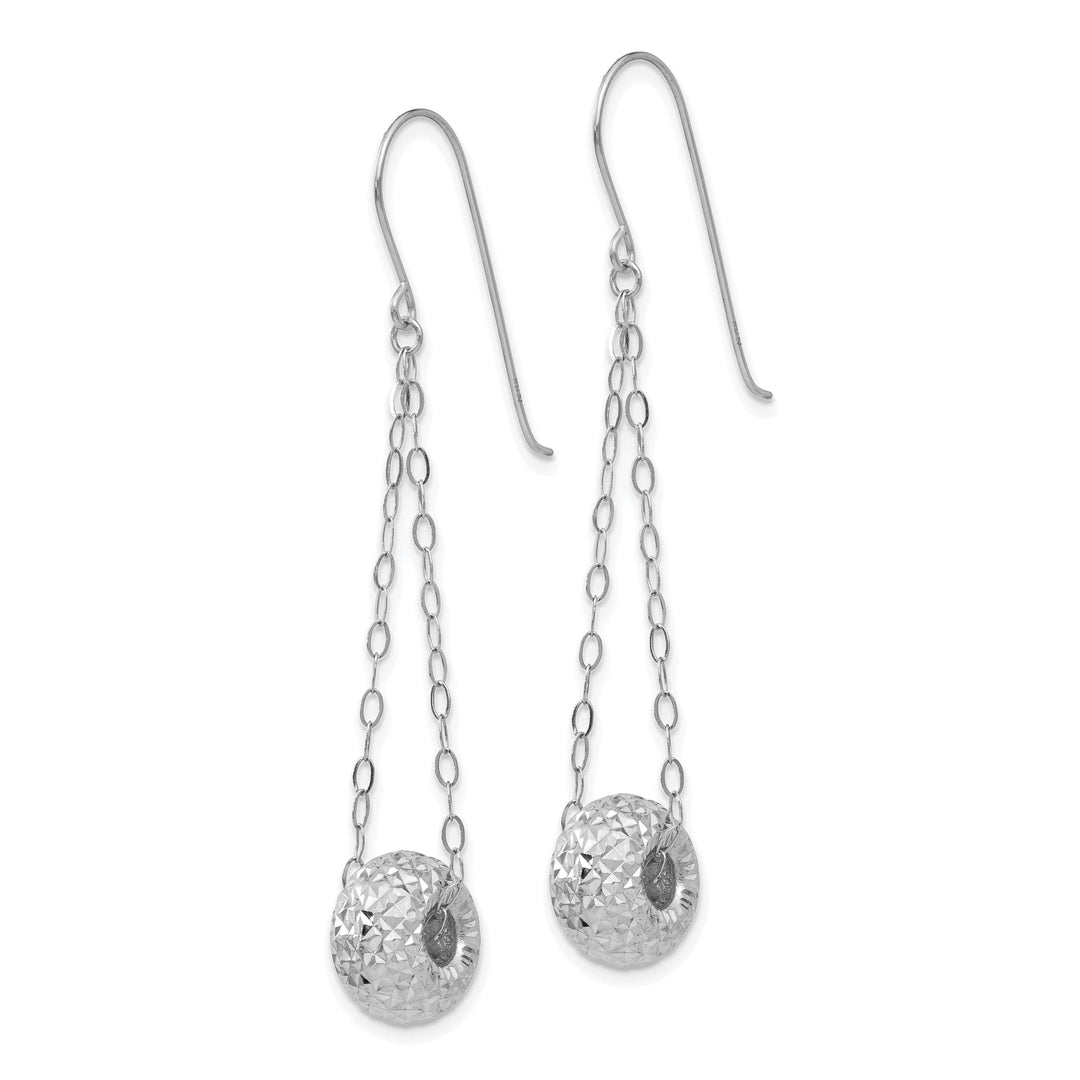 Lovely Rita's 14K White Gold Luxurious Polished 8 mm Puff Donut Bead Dangle Earrings
