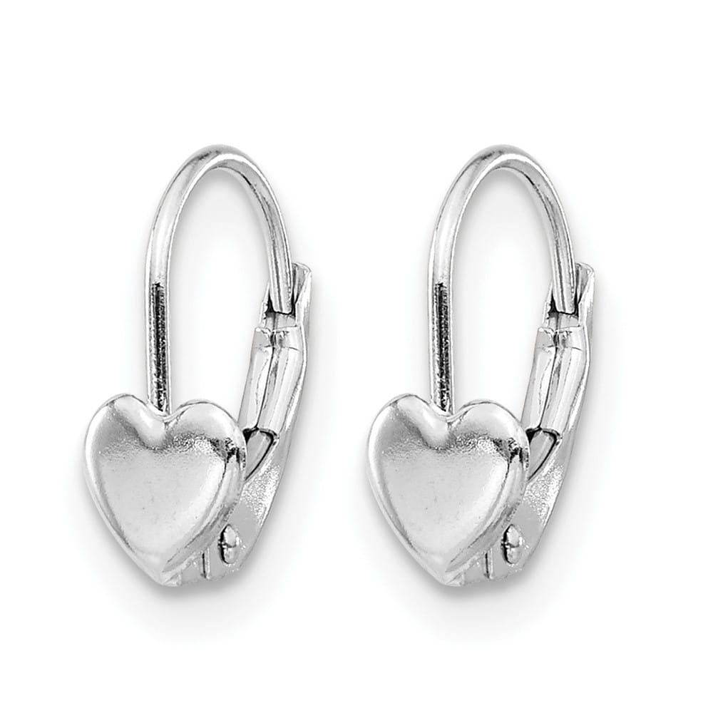 14K White Gold Madi K 5.00mm Heart Leverback Earrings, view 2 of 5